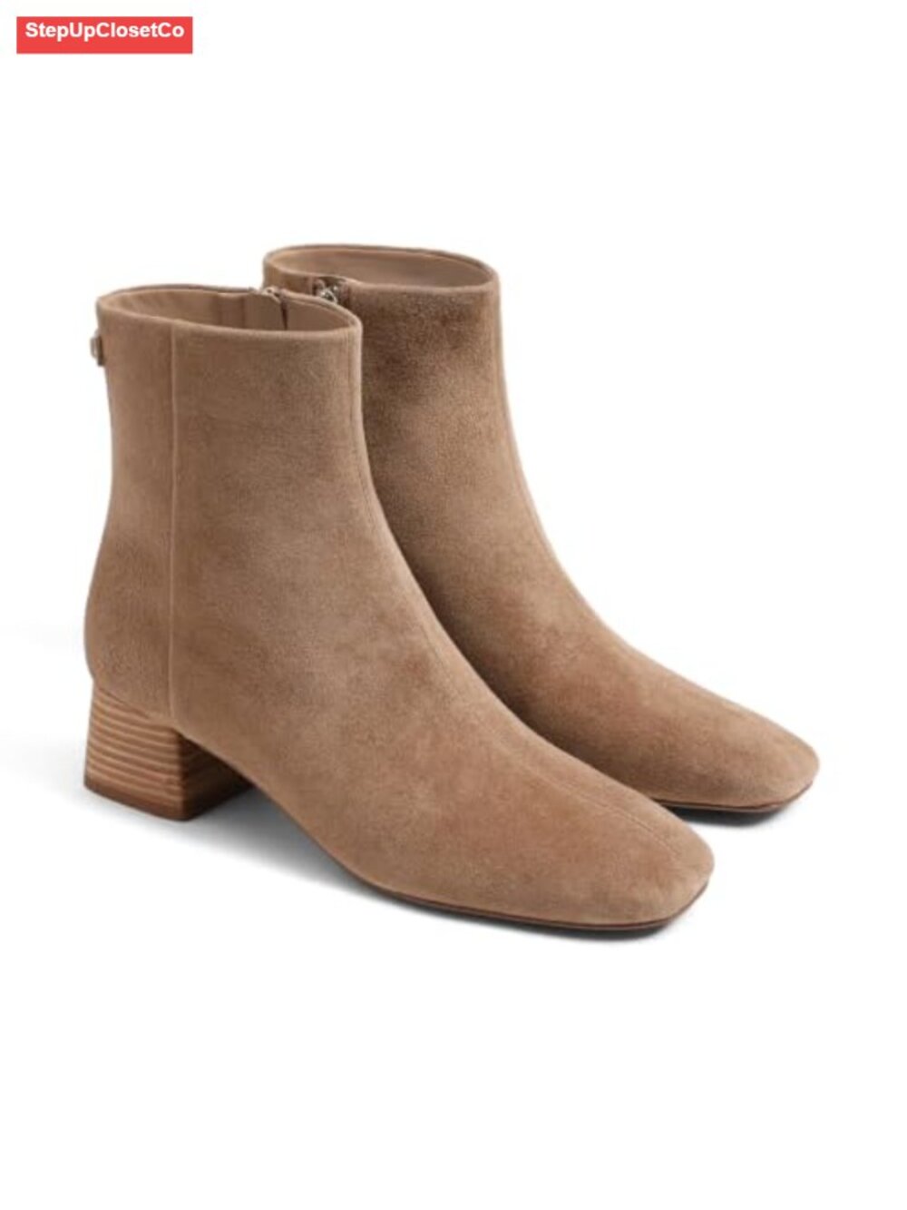 Womens Square Toe Suede Ankle Boots with Chunky Low Heel and Side Zipper